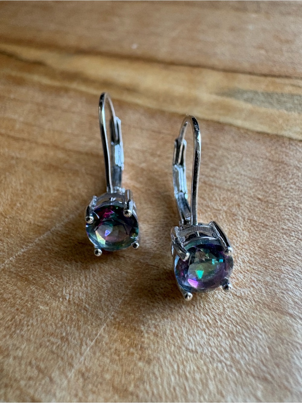 925 Sterling Silver Mystic Topaz Drop Earrings - Iridescent Purple/Green